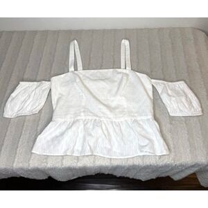 BCBGmaxazria White Off The Shoulder Top Women's Small Smocked‎ Cottagecore Girly